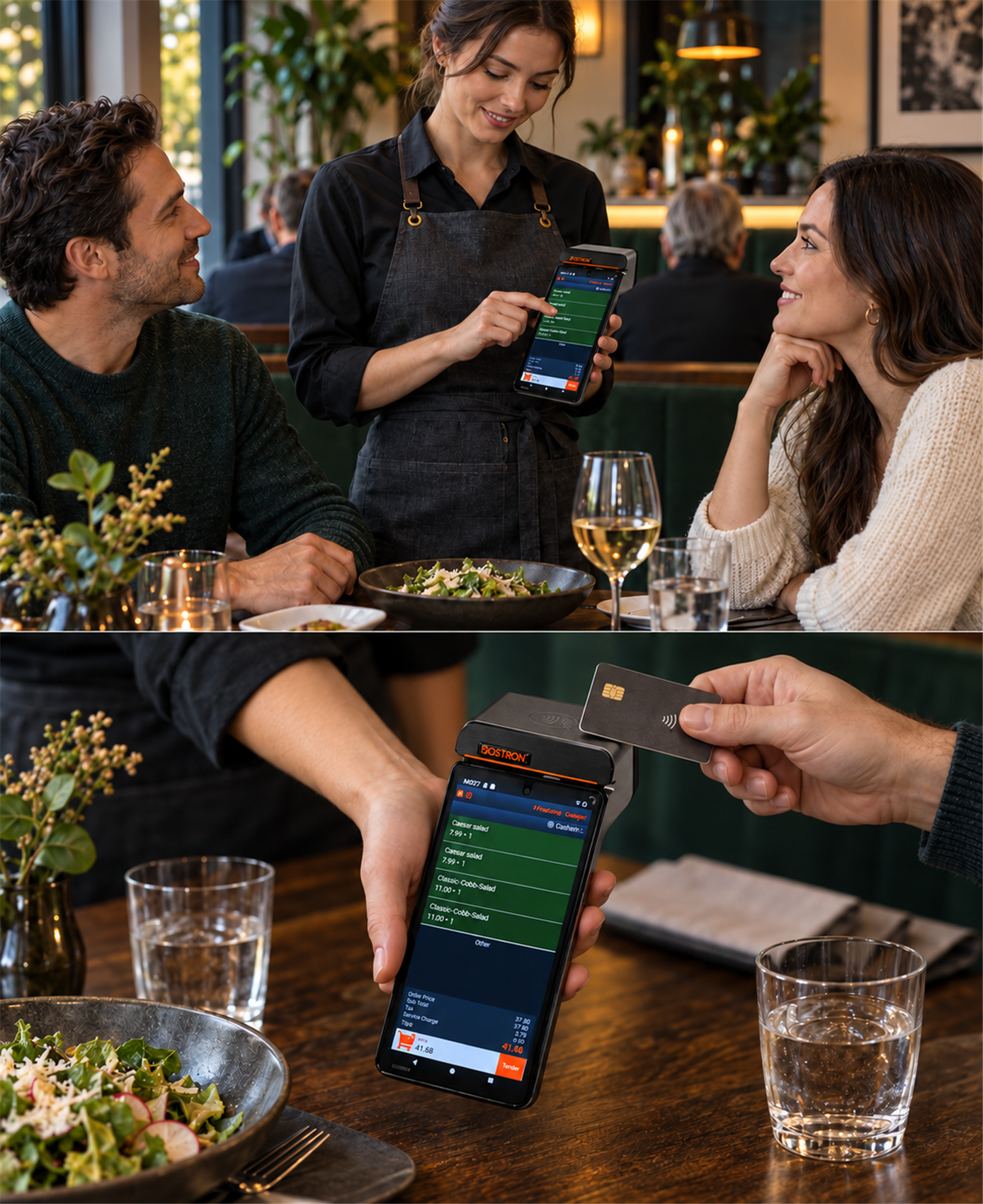 take orders for customers at the table with a handheld pos device